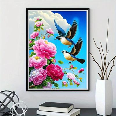 1 bucă pictură cu diamant 5D fără ramă, păsări atrase de flori, pictură cu diamant, cadou pentru acasă realizat manual, cadouri pentru decorarea casei realizate manual fără rame