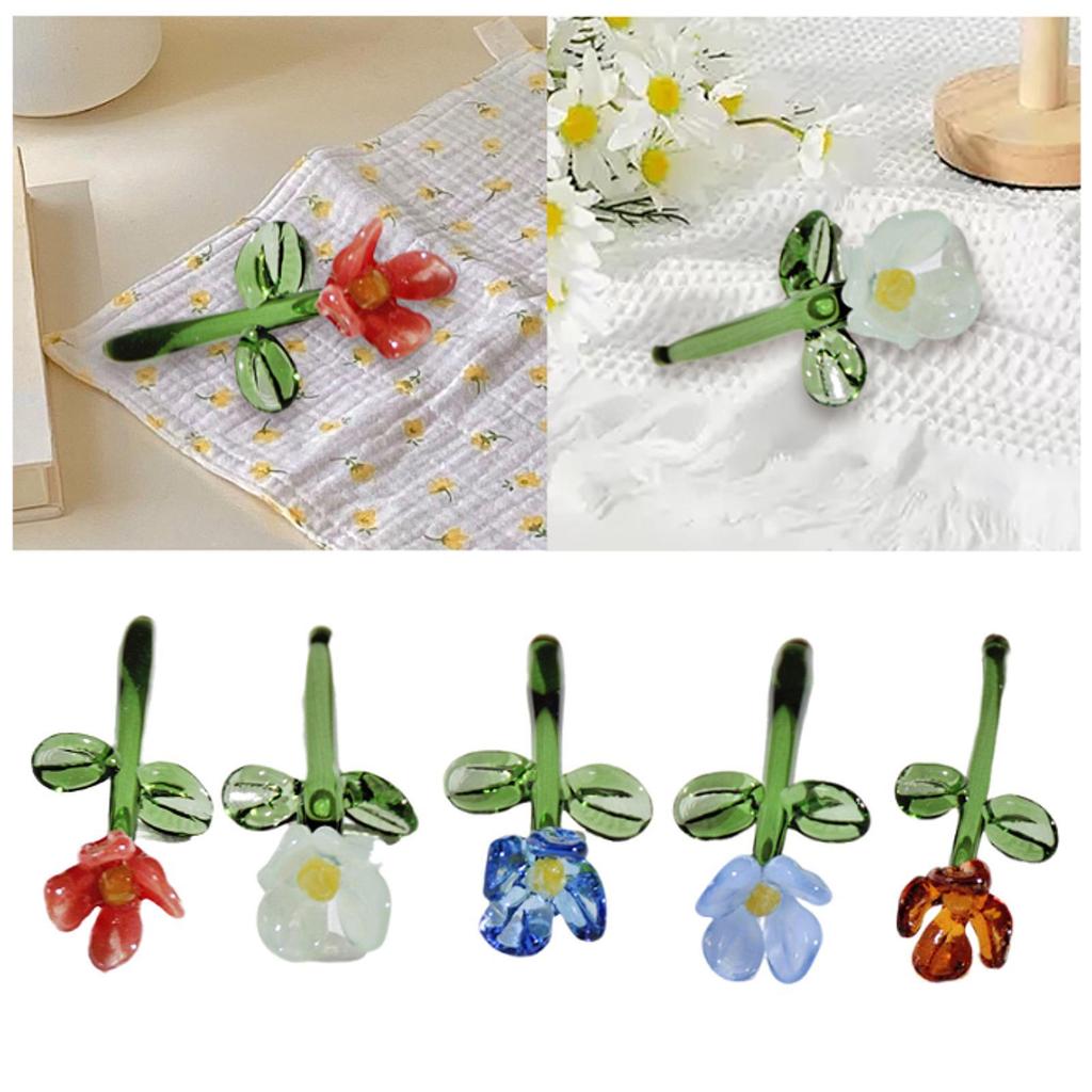 Mini Glass Flower Floral Figurine Gifts Artificial Flower for Spring Desktop