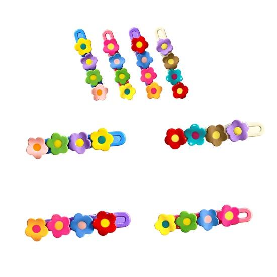 1/4Pcs Girl Hairpins Colorful Flower Decor Hair Clips Side Bang Hair Pins Plastic Material Hair Accessories