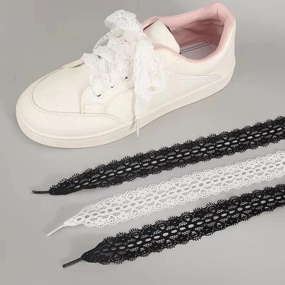 2.9CM Wide Fancy Lace Flat Shoelace For Sneakers Sweet Shoe Laces For Women Casual Shoestring Black White Shoe Accessorices