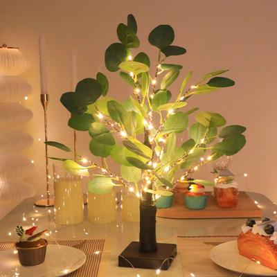 55 LED Bead Eucalyptus Tree Table Lamp Artificial Potted Greenery Plant with Light Simulated Bonsai Night Light for Bedroom Living Room Office Decor