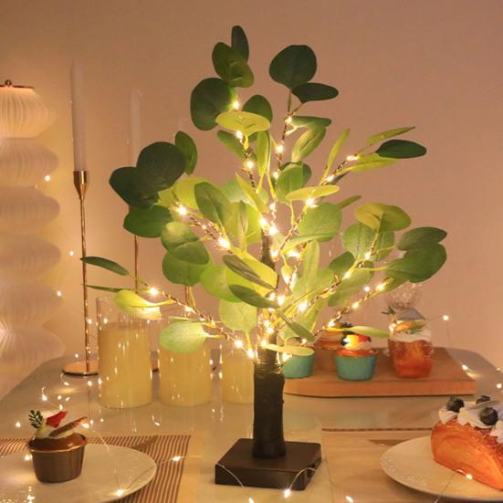 55 LED Bead Eucalyptus Tree Table Lamp Artificial Potted Greenery Plant with Light Simulated Bonsai Night Light for Bedroom Living Room Office Decor
