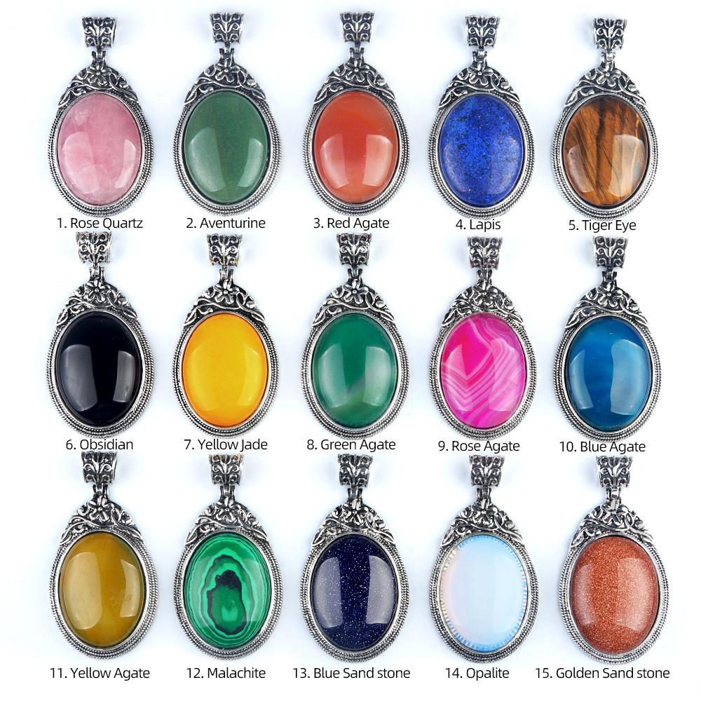 ET of gemtone crystal agate semi-precious stone alloy inlaid gemstone pendant, jewelry