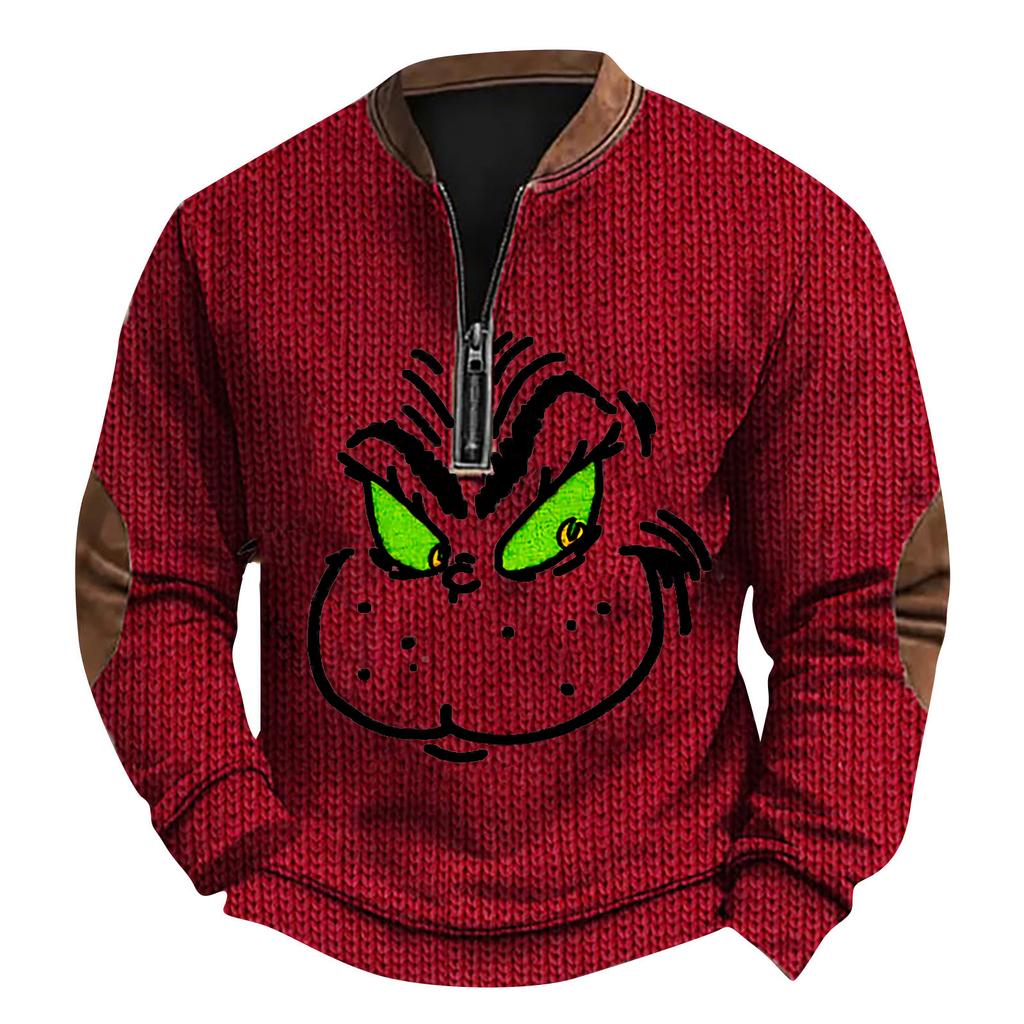 Pánský vánoční svetr Mikiny na zip Vintage pletený Grafická mikina Vánoční Pulovr se stojáčkem