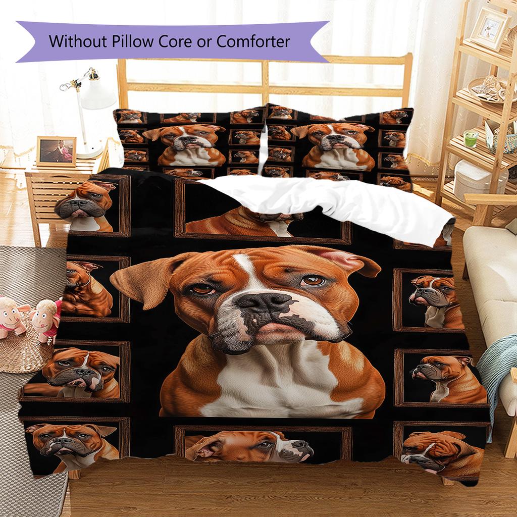 Set Copripiumino Trapuntato con Fantasia Bulldog Coperte Federe Decorazione per la Casa Regalo (1 * copripiumino + 2 * federa, senza nucleo)
