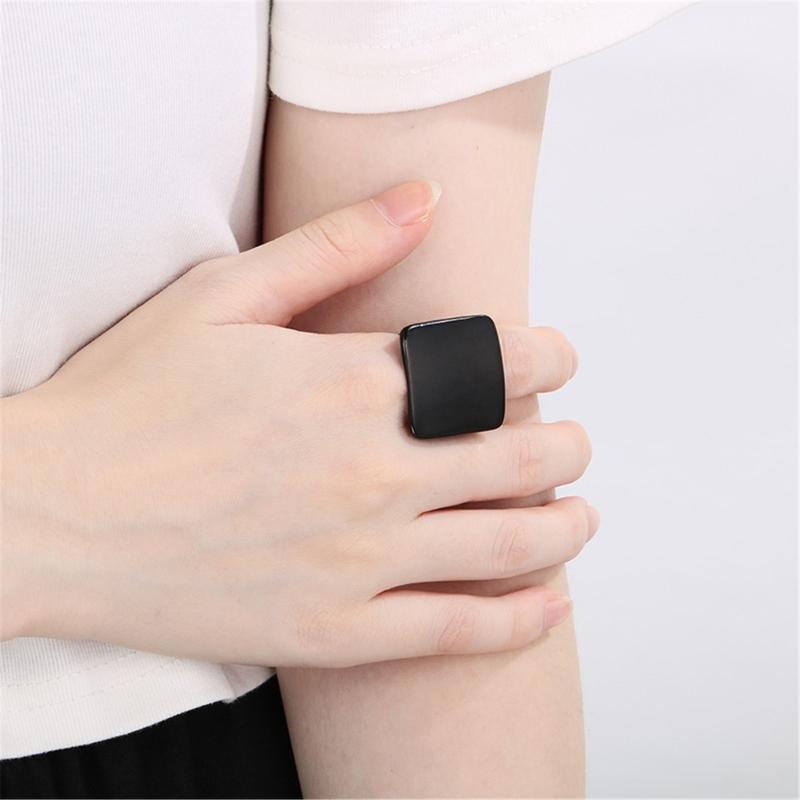 Anillo Cuadrado Contemporáneo de Acero Inoxidable Artesanal Joyería Resistente al Deslustre Para Ocasiones Casuales O Formales