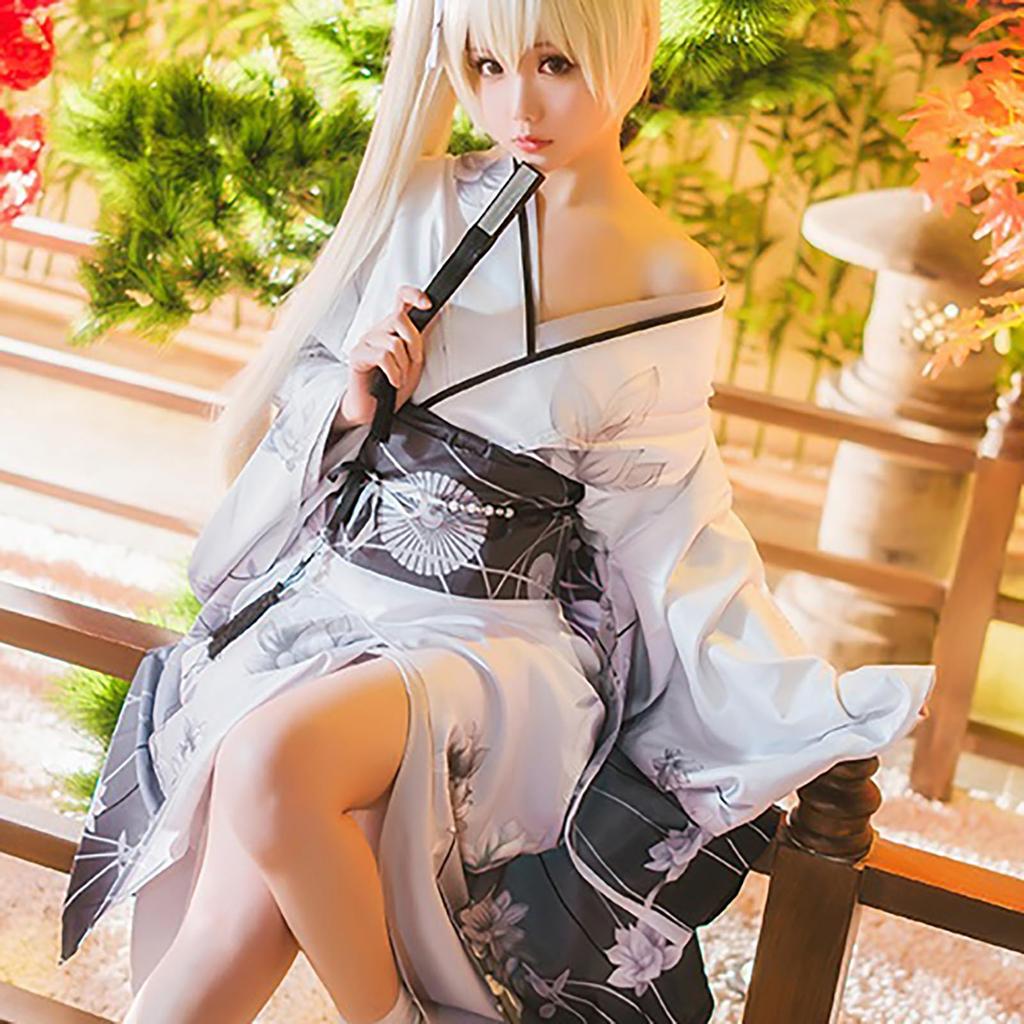 [Milky Time] Yosuga No Sora Kasugano Sora Cosplay Costume with Wig, White Kimono, Halloween