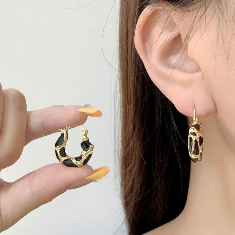 1 Pair Luxury Vintage Enamel U-Shape Leopard Print Earrings, Suitable for Women Everyday and Festive Occasions
