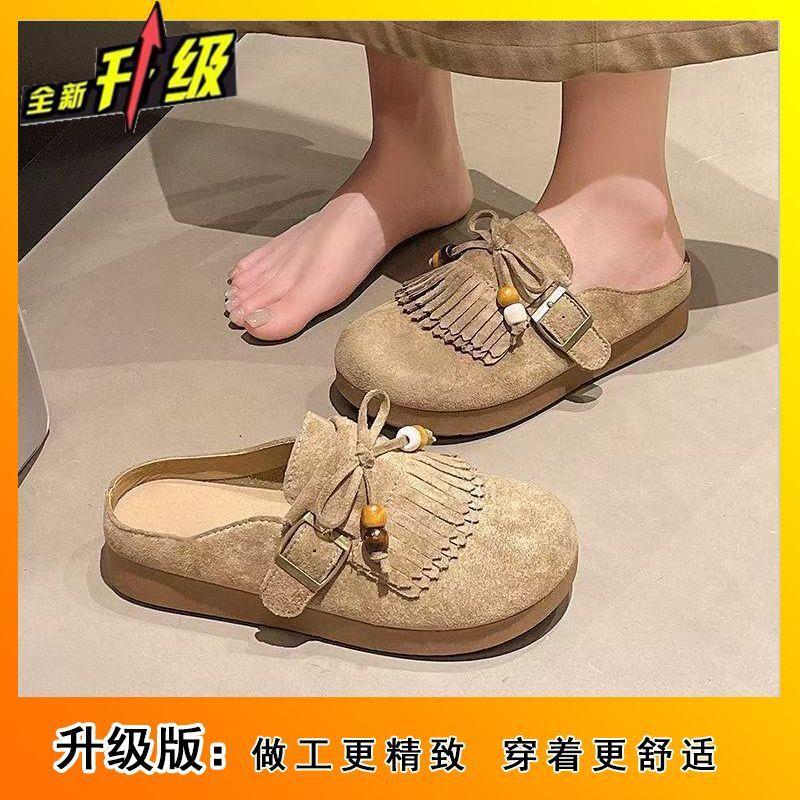 

Niche design sense tassel thick-soled bag head slippers 2025 spring and summer new fashion versatile Birkenstocks women s outer wear 40
