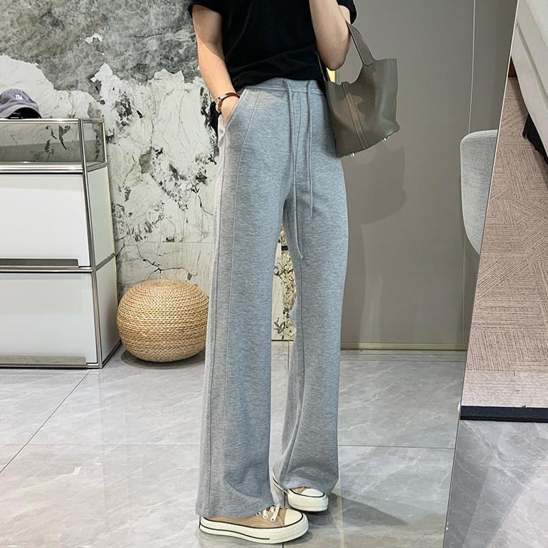 

Women s Tencel Cotton High-Stretch Drawstring Wide-Leg Pants: Comfortable, High-Waist, Slight Flare, Casual Fit for Spring Medium світло-сірий колір