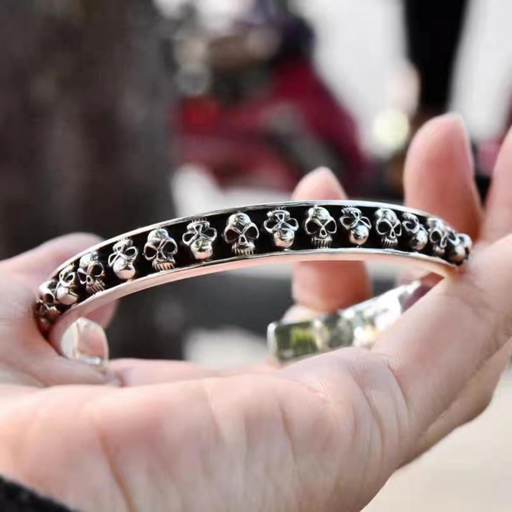 Trendy Dark Goth Skull Hip Hop Punk Cool Creative Open Bracelet Men's Simple Retro Motorcycle Bracelet Street Niche Accessories