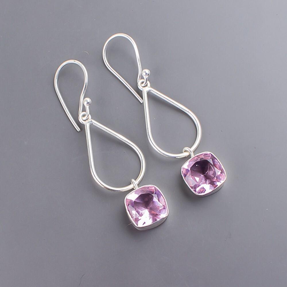 Morganite Gemstone 925 Sterling Silver Handmade Jewelry Stylish Earrings 1.90" EE-7-11
