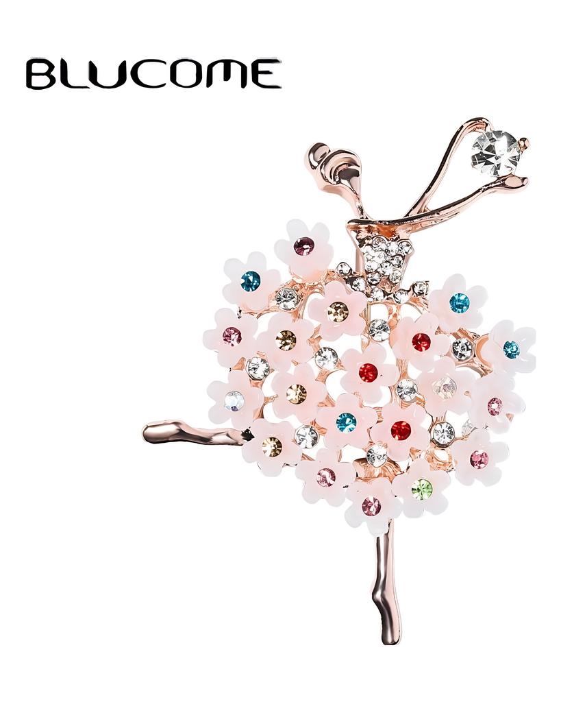 Blucome New Rhinestone Ballet Girl Brooch for Women Baroque Trendy Elegant Circle Brooch Pins Party Wedding Gifts