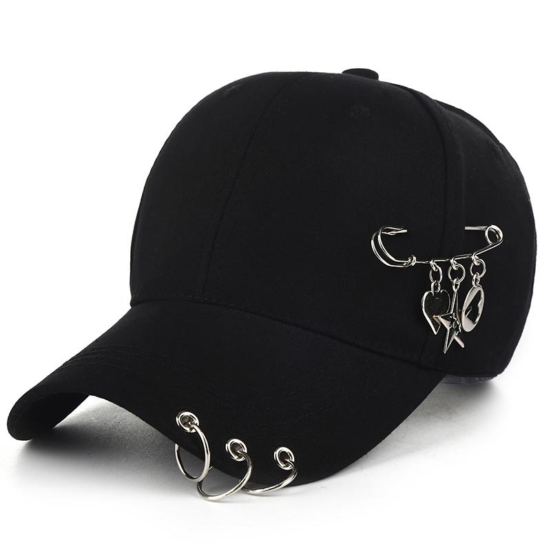 Women's Fashion Three Ring Pins Hip Hop Baseball Hat Star Pendant Dress Summer Sunshade Hat Street Dance Hat Sports Caps