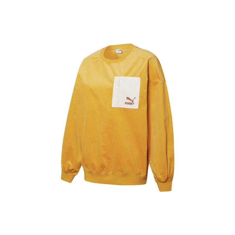 Puma Cord-Rundhals-Sweatshirt mit Kontrasttasche Damen-Oberteile Gold 534753-37