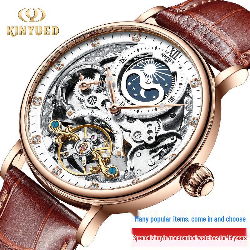 Reloj Mecánico de Negocios para Hombre KINYUED Automático Tourbillon Multifuncional