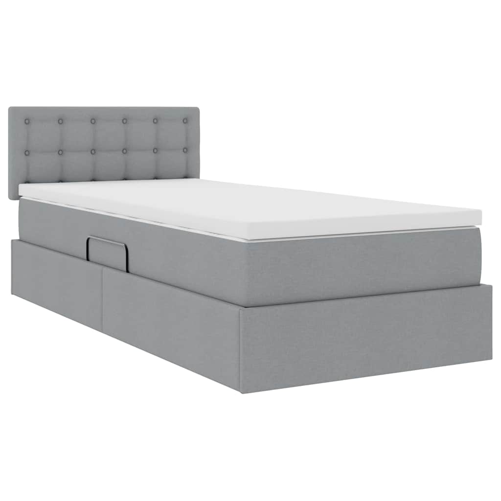 LED Storage Bed with Mattress Light Grey 90 x 200 cm Fabric