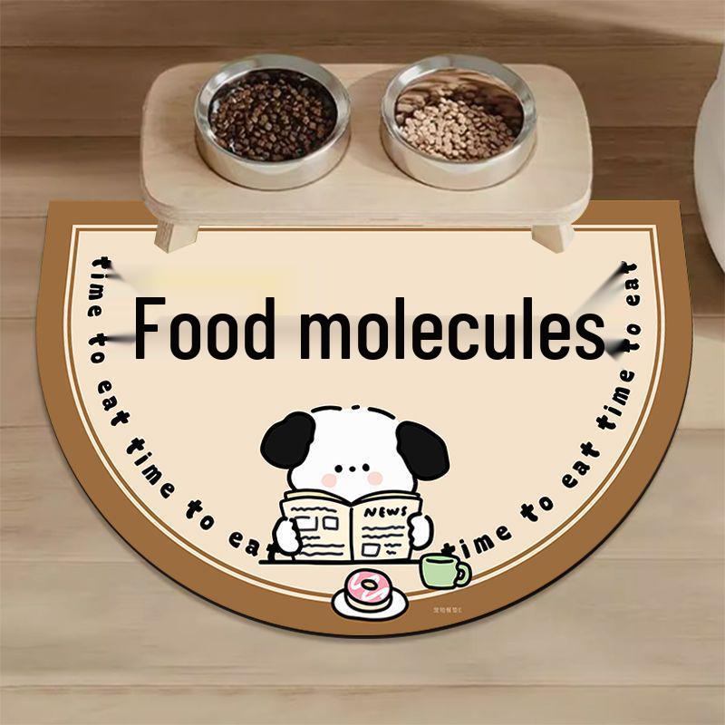 Cartoon Pet Placemat: Semi-Circle, Stain-Resistant, Quick-Drying, Non-Slip, Wear-Resistant, Diatomaceous Earth for Cats and Dogs.