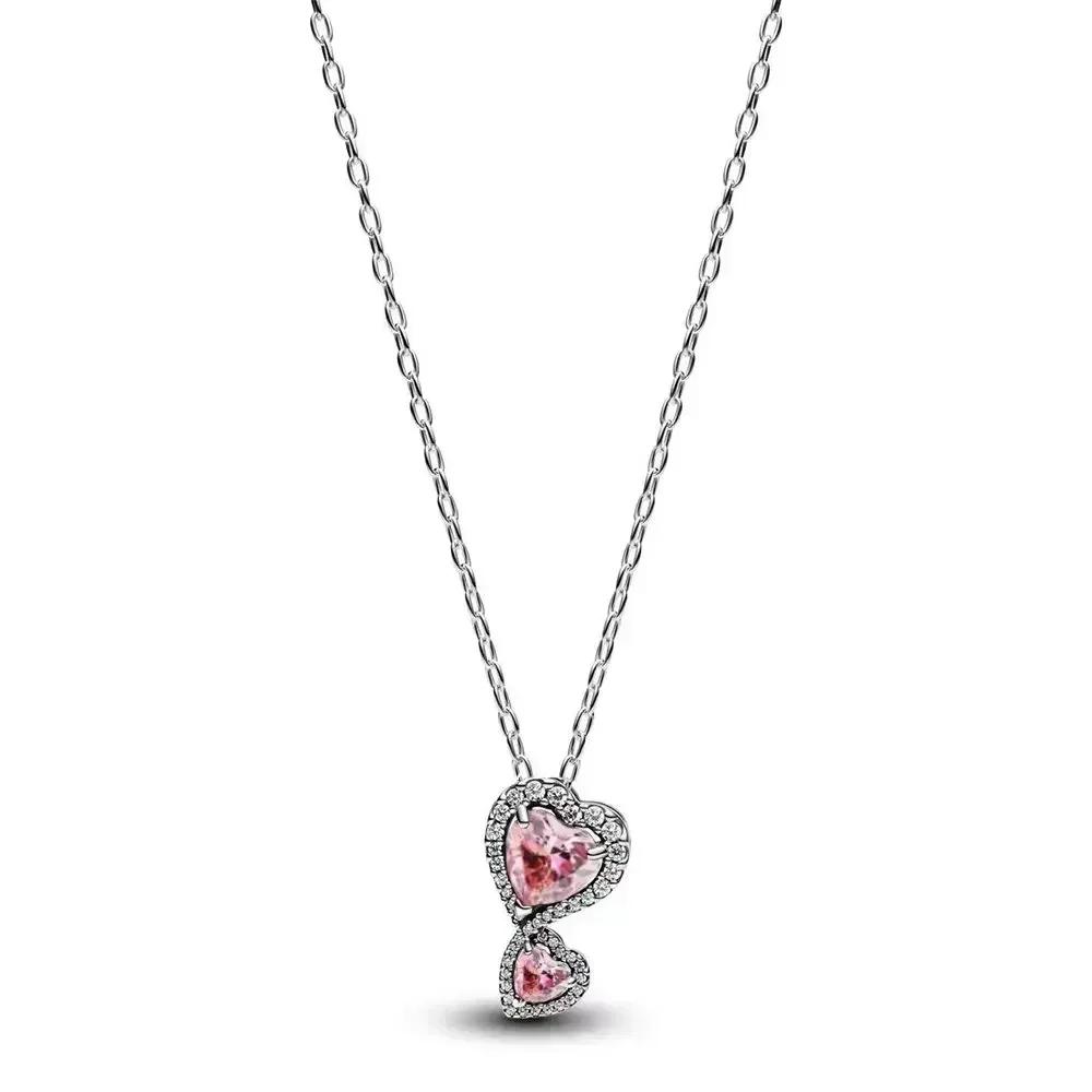 Colorful Heart-Shaped 925 Silver Pendants Necklace Elevated Heart Necklace Lover's Holiday Fine Jewelry Gifts