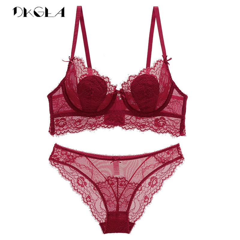 DKGEA Sexy Bra Plus Size Women Underwear Set Lace Transparent Brassiere