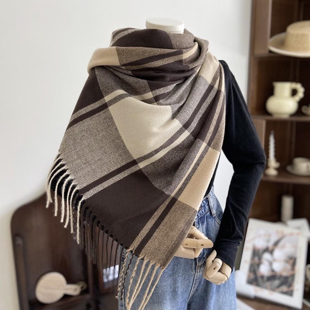 Keep Warm Imitation Cashmere Shawl Thick Shawl Wrap Simple Plaid Scarf Autumn Winter