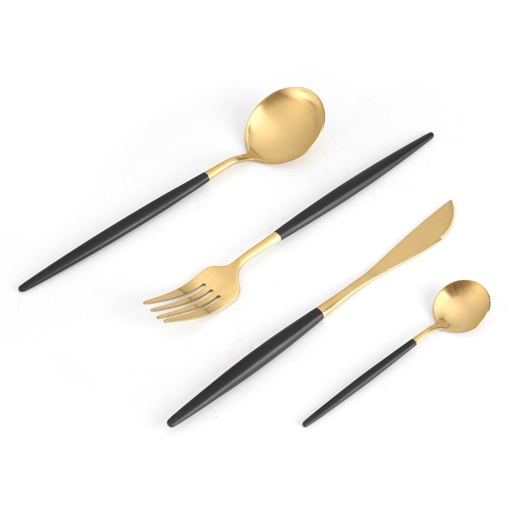 4Pcs Set Stainless Steel Colored Tableware Spoon Fork Knife Dinnerware Home Use White  Golden