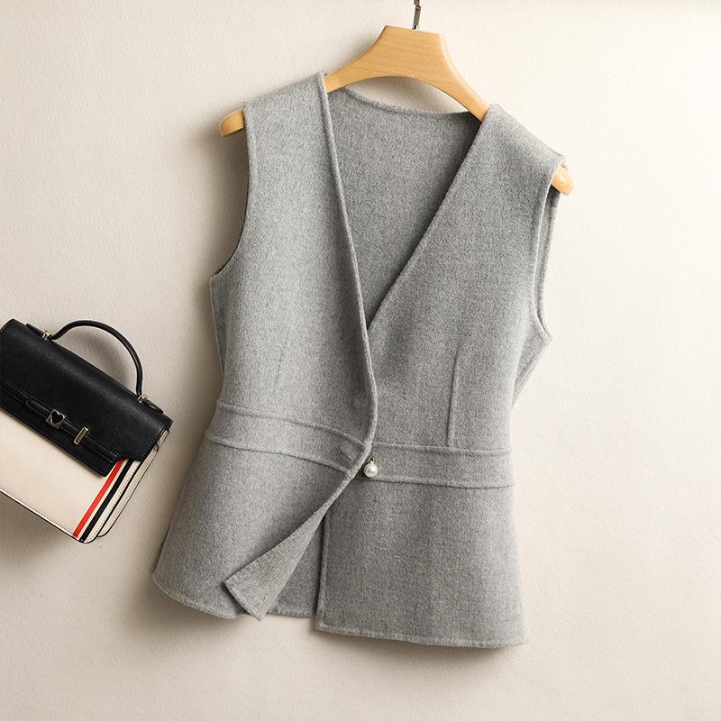 Women's Double-Sided 100% Wool V-Neck Vest - Autumn/Winter Versatile Sleeveless Top