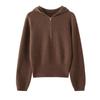 Damen Pullover mit halbem Reißverschluss aus geripptem Kaschmir - Herbst/Winter Lockere Passform mit lässigem Revers