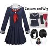 Hinako Shimizu Cosplay Costume Wig Mask Blood Red Navy Blue Silent School Uniform Game Roleplay Halloween Outfits Party JK Dress