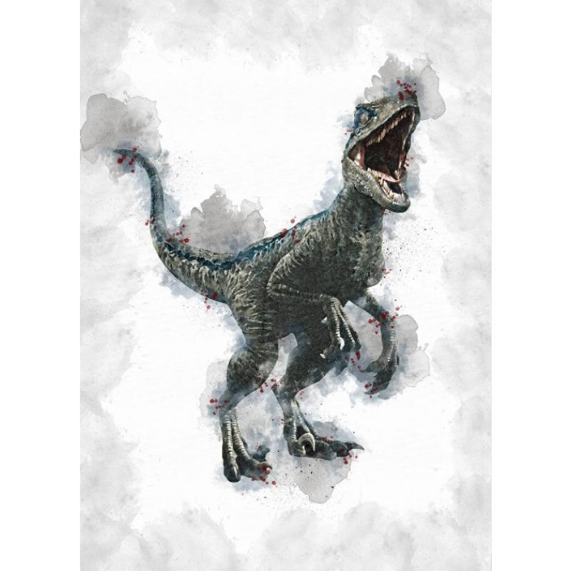 Dinosaur Art Print Velociraptor Poster Raptor T-REX Triceratops Indominus Rex Print Canvas Painting Watercolors Dinosaur Decor