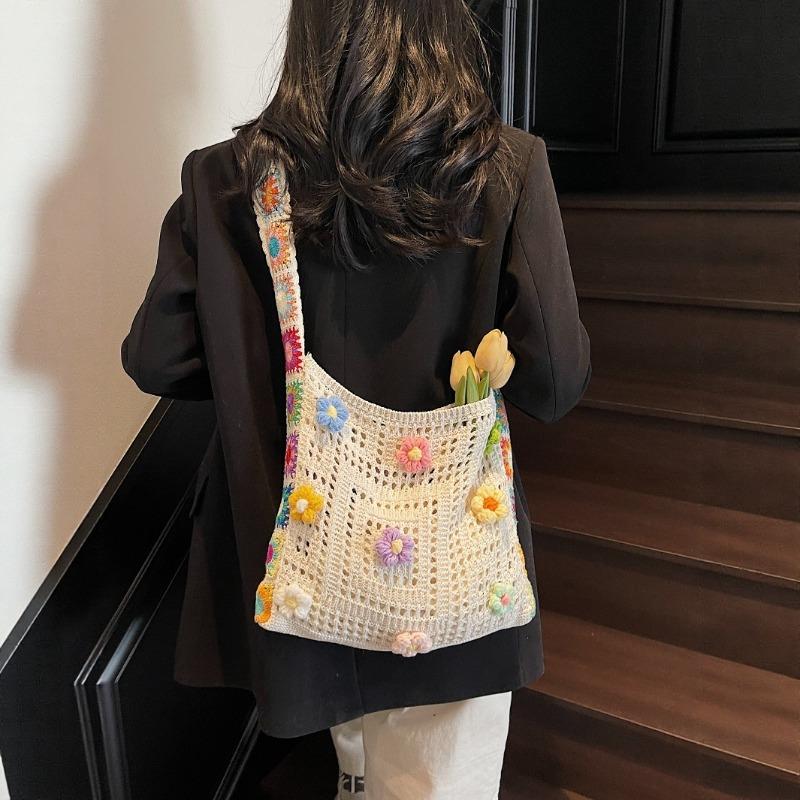 Women's Beach Crossbody Bag Flowers Fashion Handbags Large Capacity Beach Casual Shoulder Bag Girls Tote Shopper Bag
