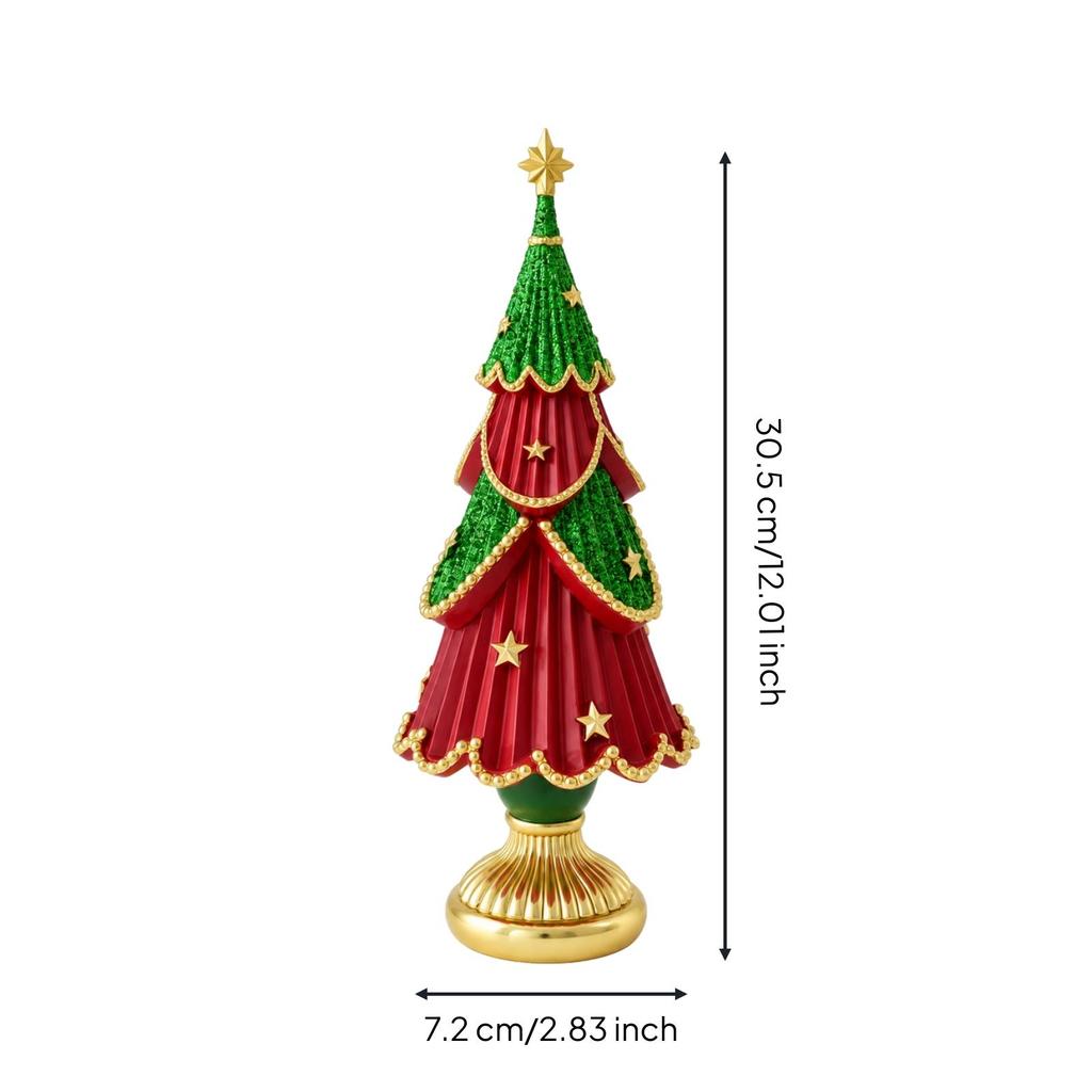 Resin Christmas Tree Figurine Seasonal Tapered Decor with Gold