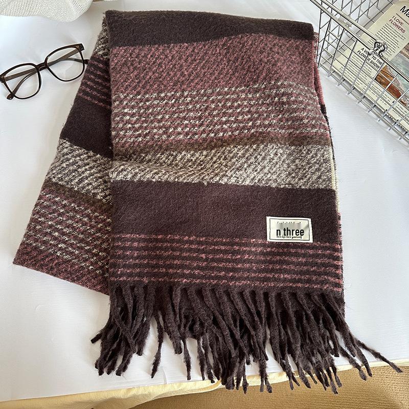 Luochi 2024 Faux Cashmere Plaid Scarf: High-Grade, Warm, Versatile, Korean-Style Winter Neckwear for Women