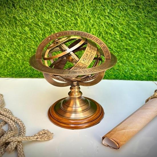 Brass Armillary Sphere Sundial | Vintage Astronomical Globe Decor | Nautical Office Desk Sculpture Gift