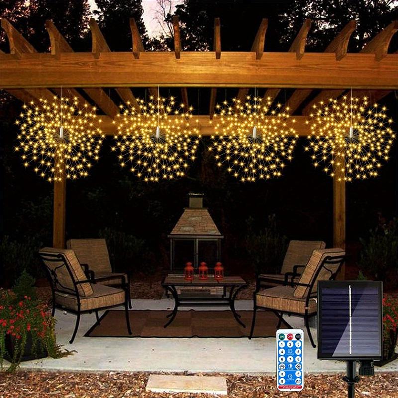 LED Solar Hanging Firework Lights - Outdoor Garden, Lawn, Wedding, Courtyard, Upside-Down Dandelion Decor.