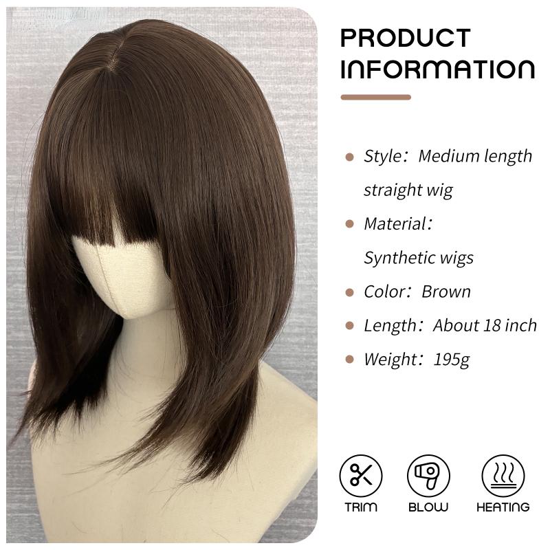 Brown Curly Wave Wigs Air Bangs 18 Inch Fiber Synthetic Heat-resistant Deep Wave Hair Sweet And Natural Party or Selfie Korean Fashion