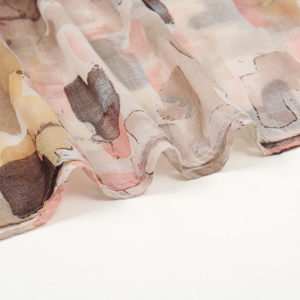 Ink and Wash Style Printed Scarf Muslim Colorful Tie-dye Shawl Women Thin Soft Voile Cotton Hijab Sun Protection Travel Shawl