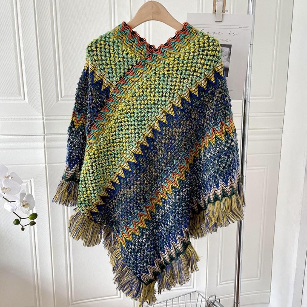 Neck Wrap Ethnic Style Knitted Shawl Bohemia Autumn and Winter Tassel Cape Tourism