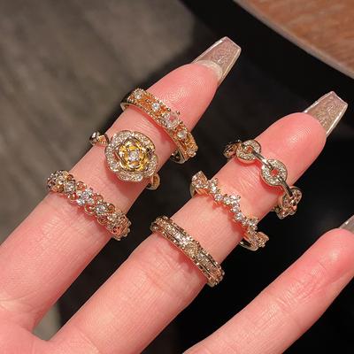 Medieval French Retro Full Diamond Open Ring Fashion High Sense Temperament Niche Design Exquisite Diamond Accessories Women