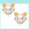 Cute Pearl Cat Stud Earrings Silver Jewelry Wholesale