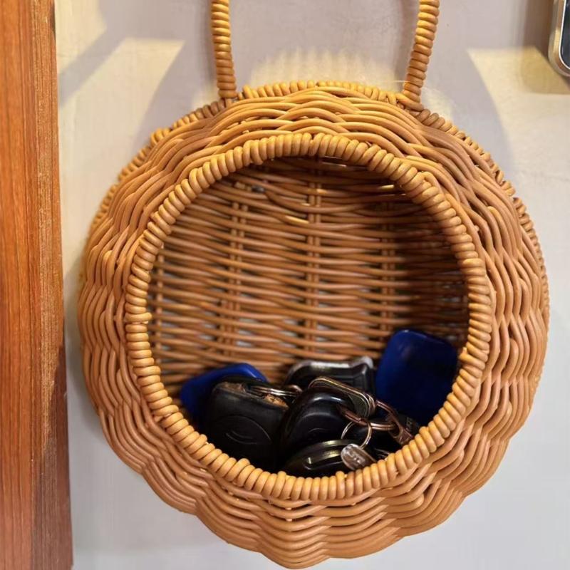 Cesta de Flores para Pendurar na Parede do Jardim Cesta de Parede Grande de Vime Natural Cesta de Flores de Rattan Vaso Suspenso para Trepadeira Planta