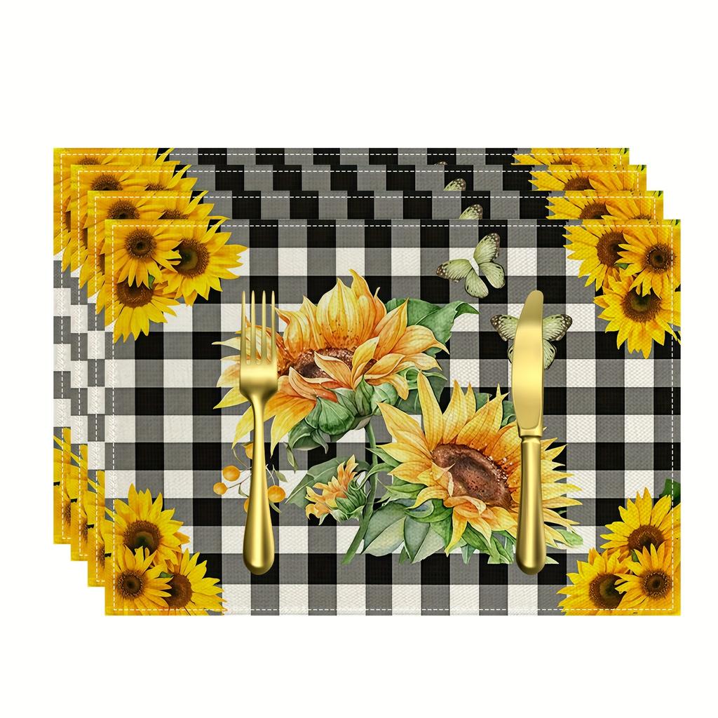 4/6pcs Set, Sunflower-Themed Kitchen Heat-Resistant Table Mats for Spring And Summer, Preventing Water, Oil, And Burns, Living Room Tablecloth