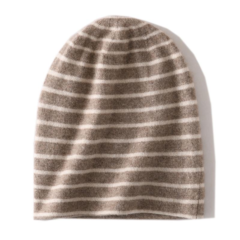 Soft Cashmere Hat Autumn and Winter New Style Unisex Casual Ear Protection Striped Color Blocked Fashionable Knitted Hat