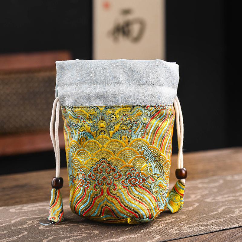 Tea Cup Storage Hand-held Cloth Bag Owner's Single Cup Silk Storage Bags Cotton Drawstring Protective Bag with Added Drawstring