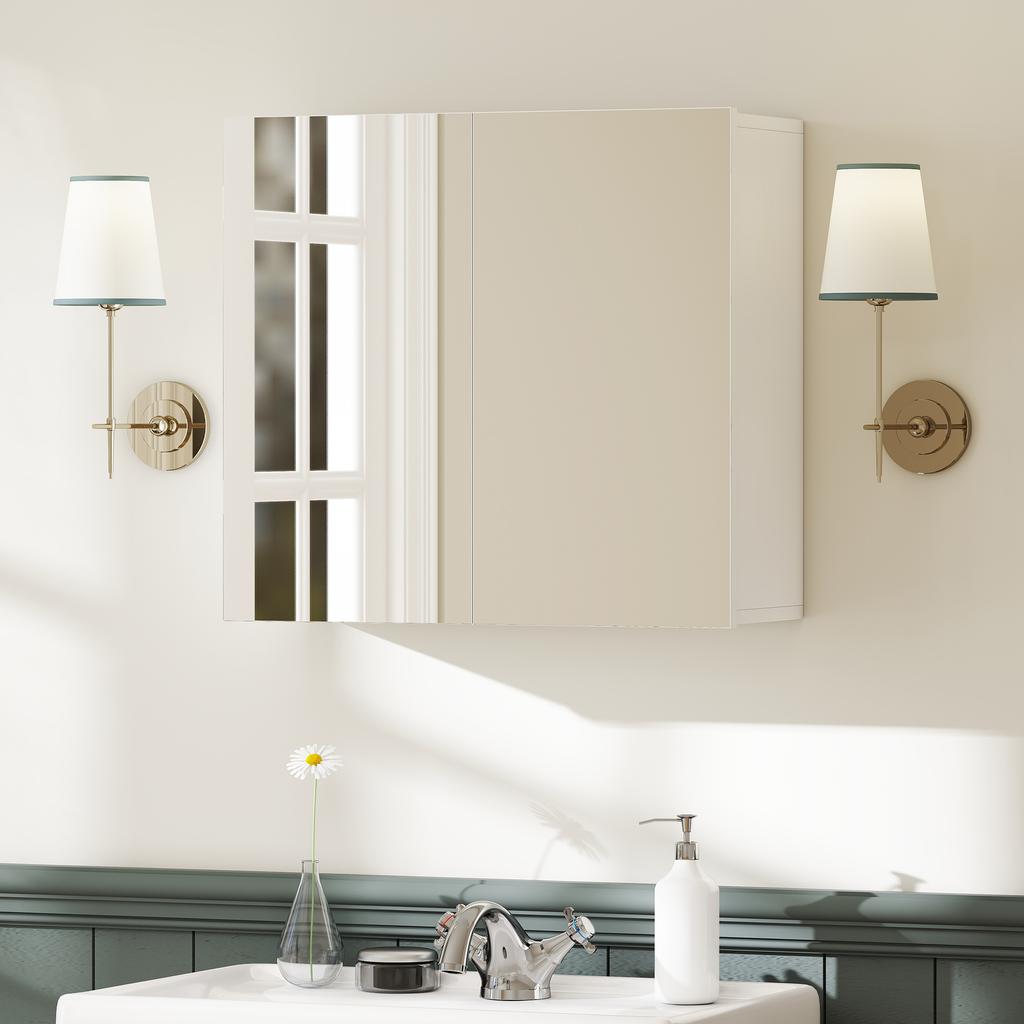 Double-Door Bathroom Mirror Cabinet - White
