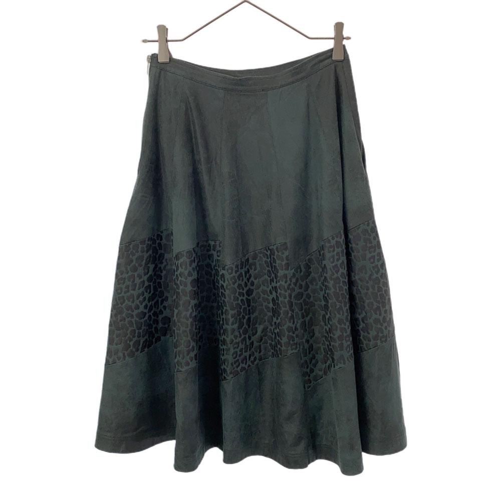 DIESEL Leopard Pattern Animal Midi length flare skirt 23 green Side zip Women Used