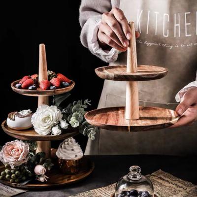 Assiette à fruits rétro en bois Dim Sum, assiette à gâteau en bois massif, plateau de Table à Dessert multicouche créatif, affichage des aliments