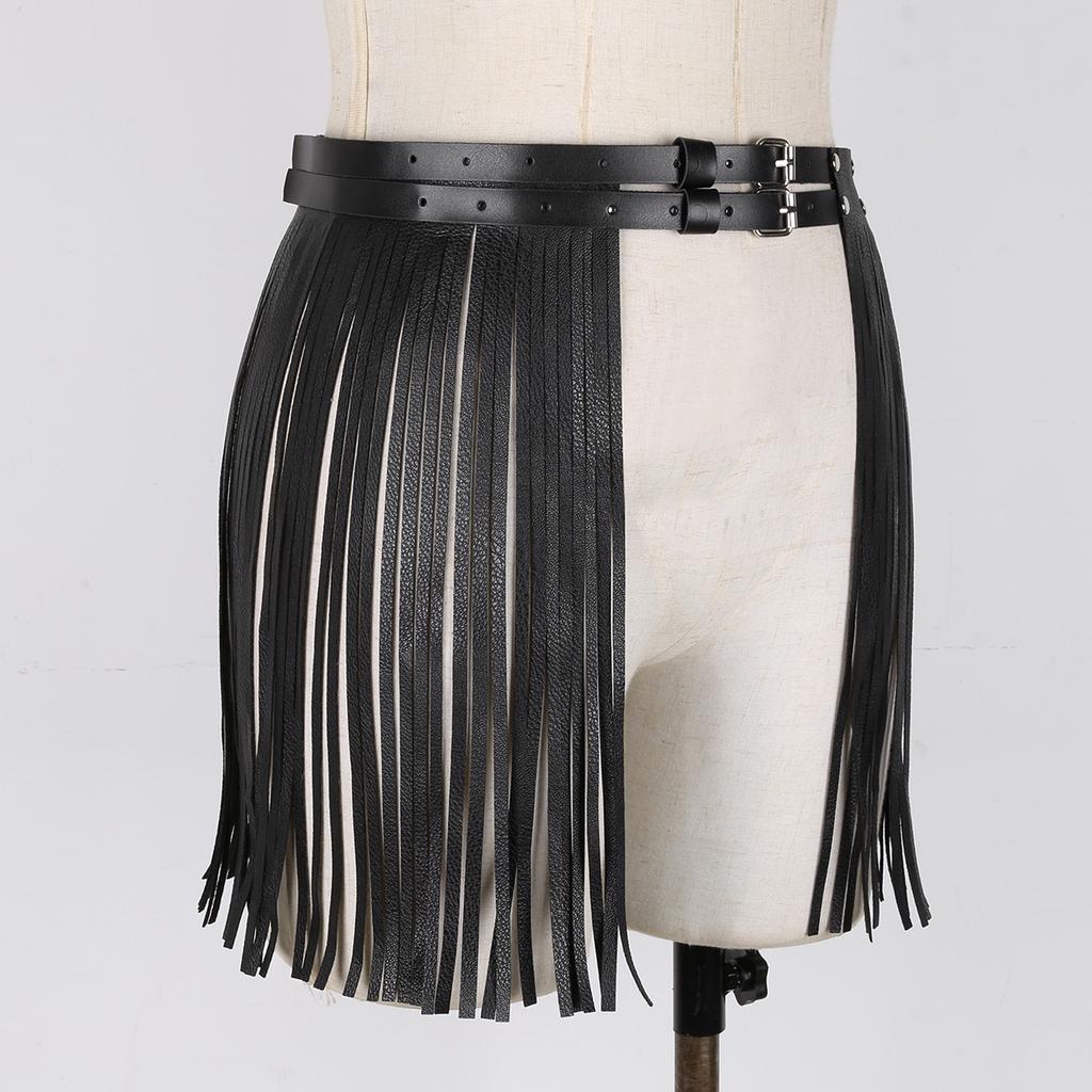 Women Adult Adjustable Faux Leather Waistband Fringe Tassel Skirt Belt Nightclub Costume Cosplay