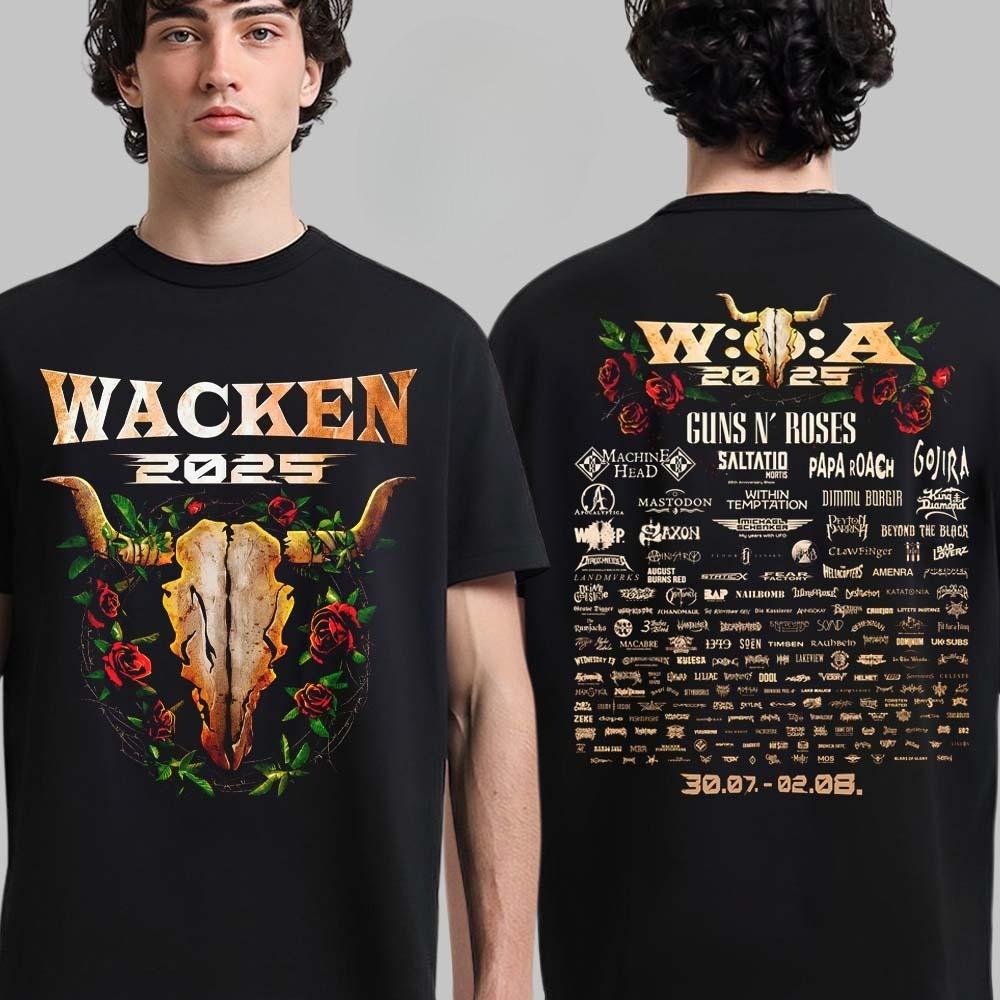Fashion Wacken Open Air 2025 Festival From July 30 To August 2 2025 In Schleswig Holstein Germany Roses Two Sided T-Shirt
