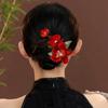Red Hair Clips Chinese Style Alloy with Imitation Pearls Decor for Wedding Festival Hanfu Hairstyle